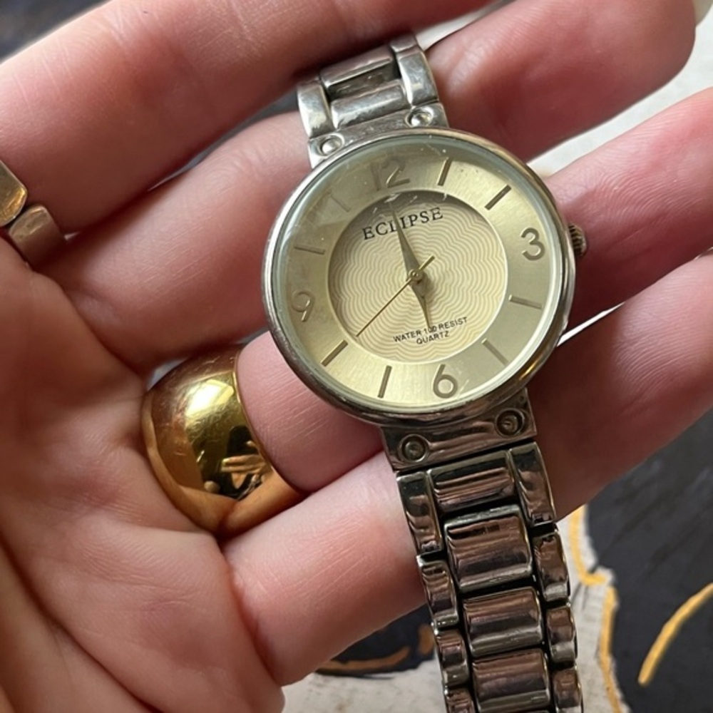 Estate Vintage Eclipse Heavy Classic Two-Tone Silver and Gold Face Men’s Watch